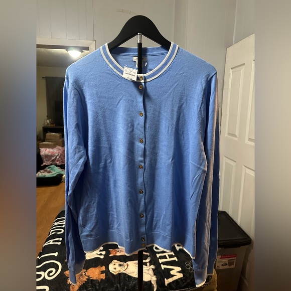 J. Crew Sweaters - J.Crew Women's Blue Tipped Cotton Cardigan Sweater XL NWT - Preppy Classic